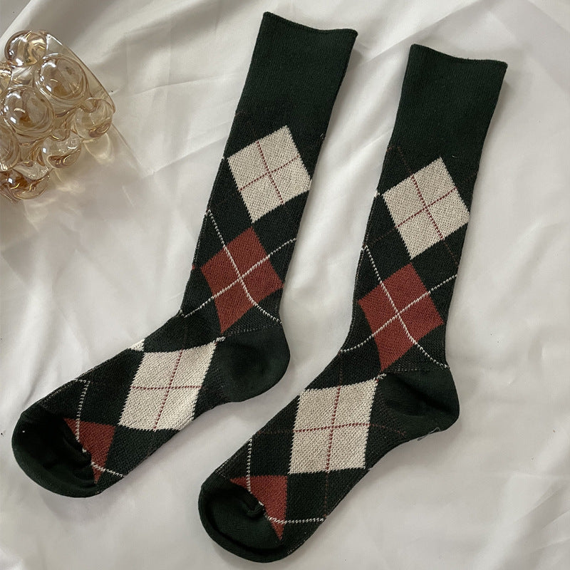 Argyle Crew Socks / Calf Socks For Women