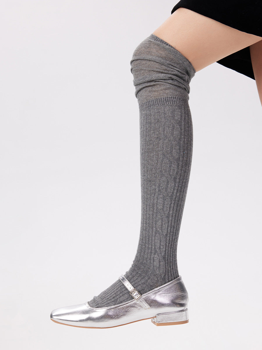 Slouch Ribbed Knit Thigh High Socks