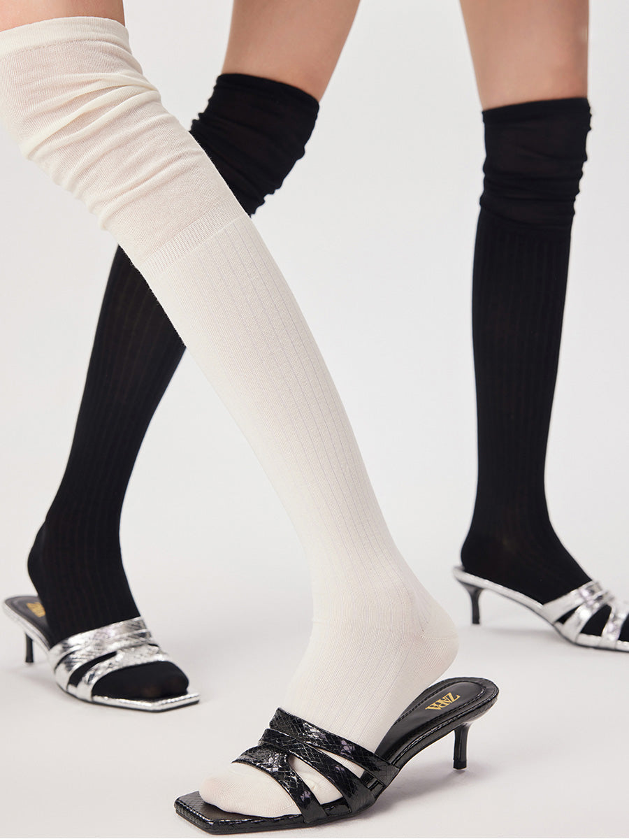 Slouch Ribbed Knit Thigh High Socks