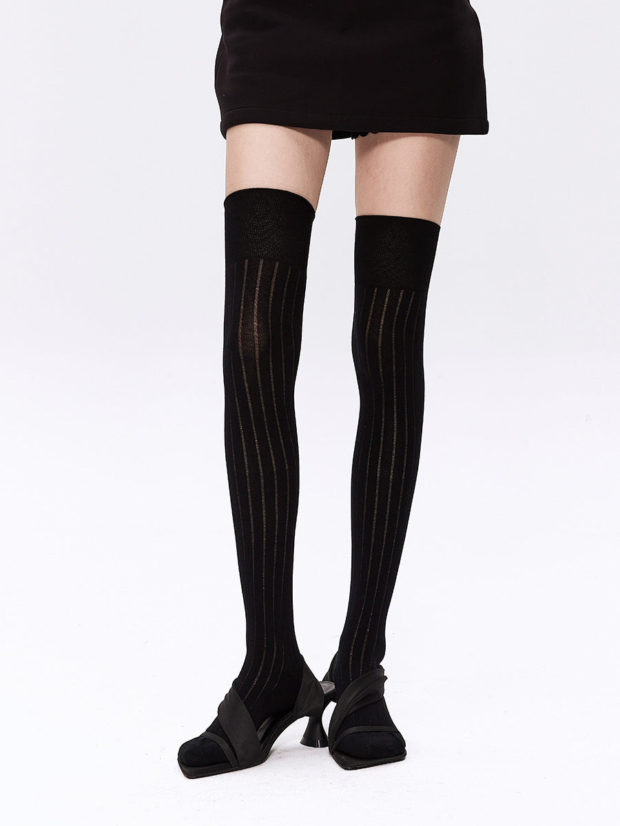 Vertical Stripe Thigh High Socks