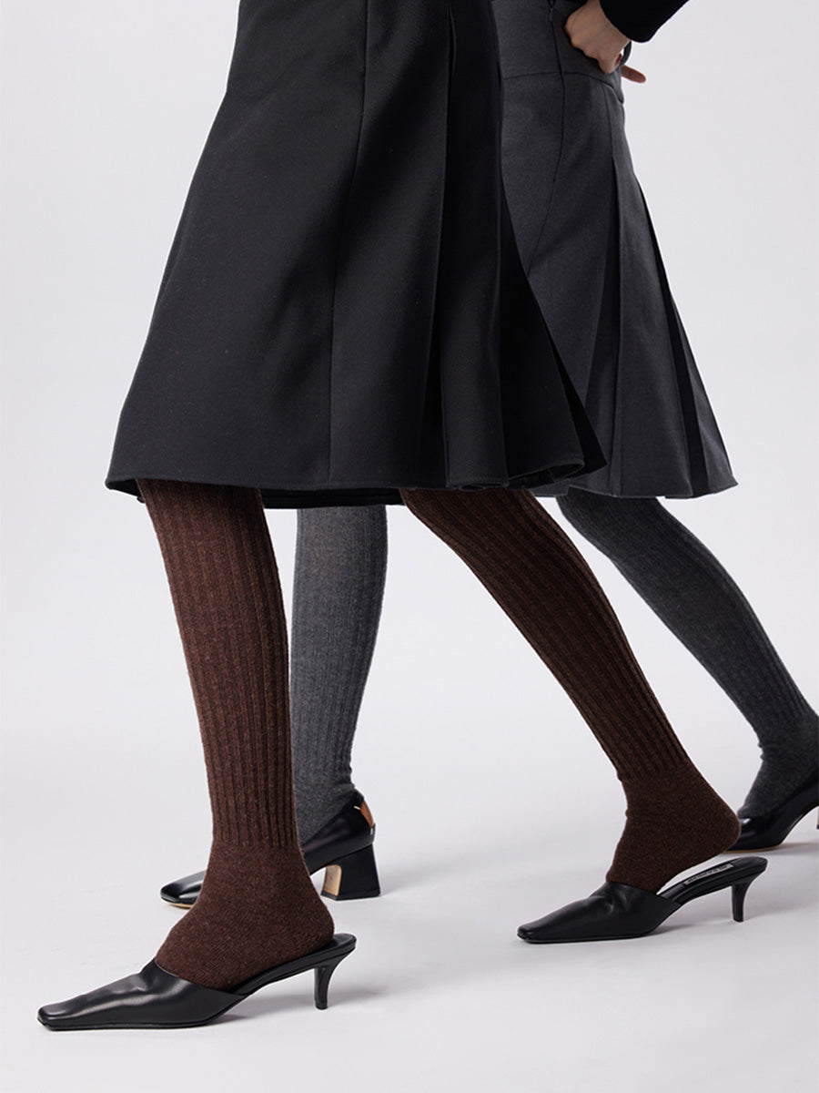 Wool Ribbed Knit Thigh High Socks